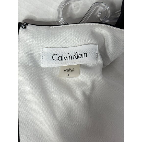 Calvin Klein Women’s Size 4 Sleeveless Striped Colorblock Sheath Dress Black Wht - Picture 2 of 9